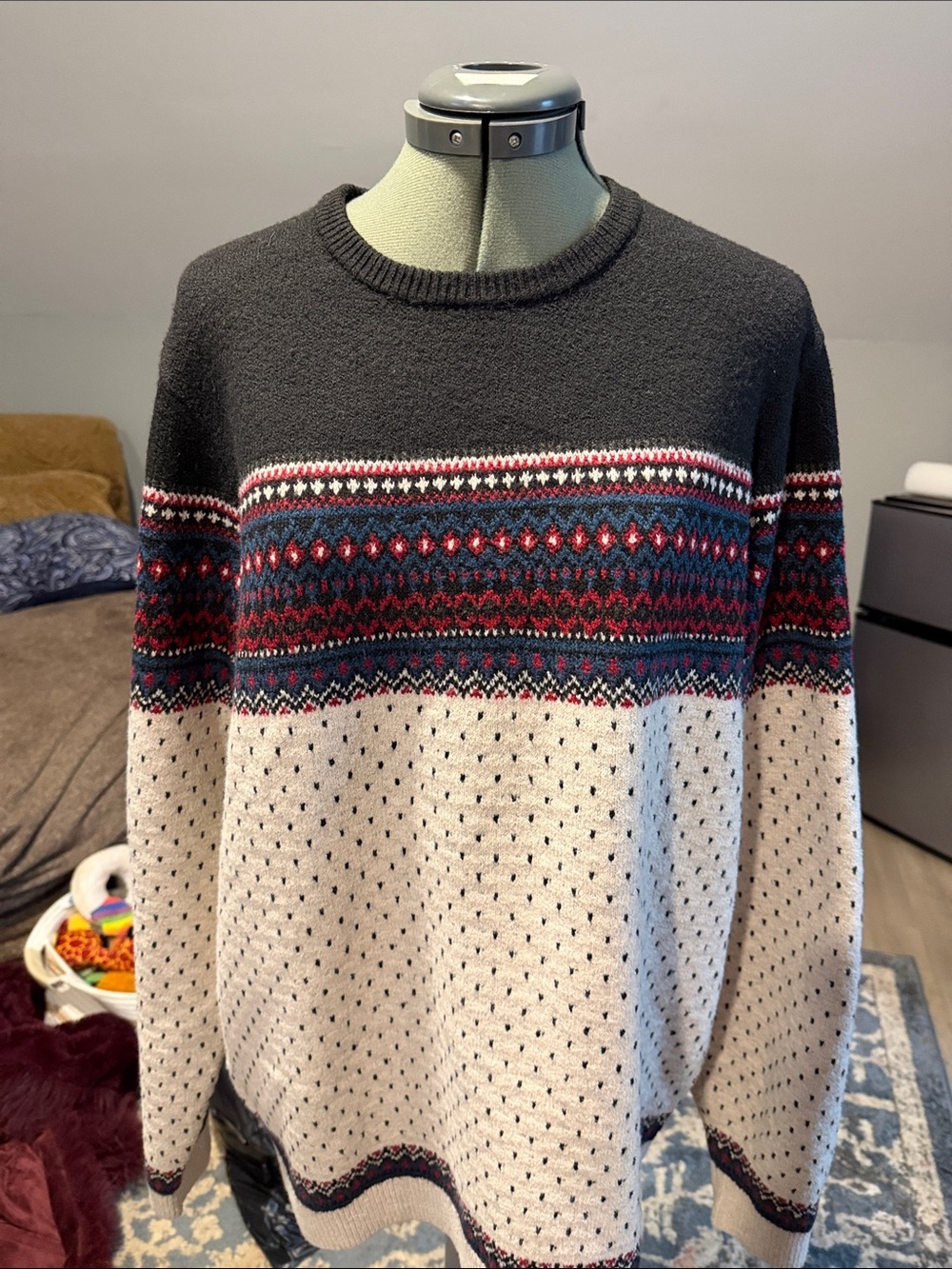 Men's Crewneck Free Assembly Sweater in Black and Cream